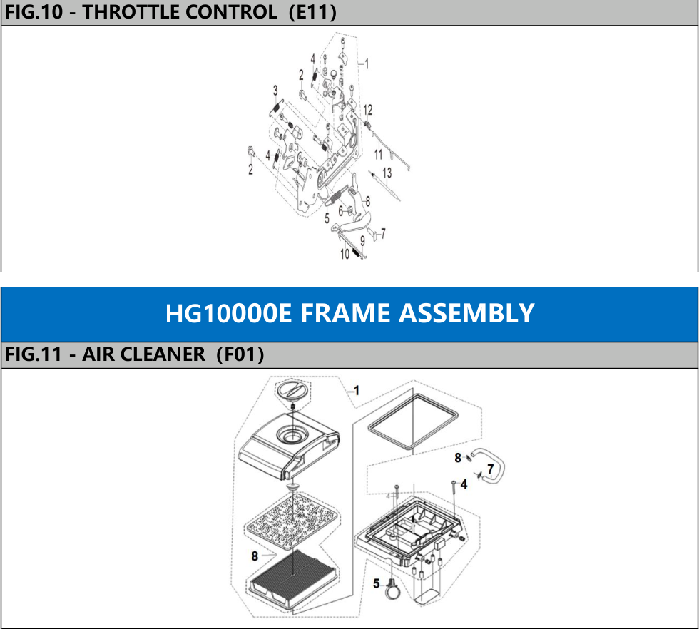 Hyundai HG10000E Throttle Control and Air Cleaner IPL diagram
