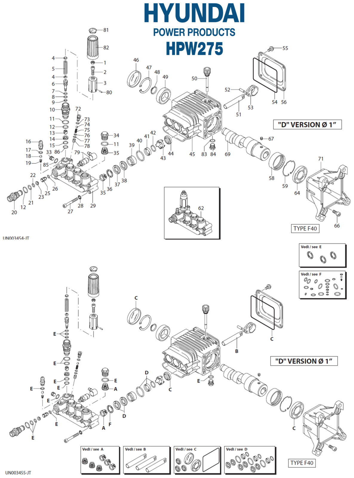 Hyundai HPW275 Repair Kits and Pump IPL diagram