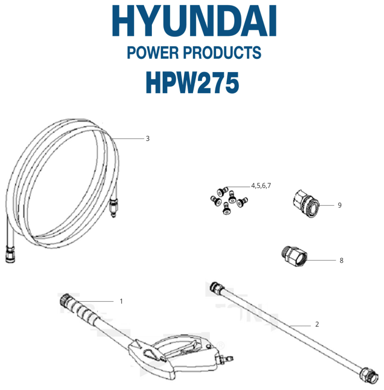 Hyundai HPW275 Gun, Wand, Hose and Nozzles IPL diagram