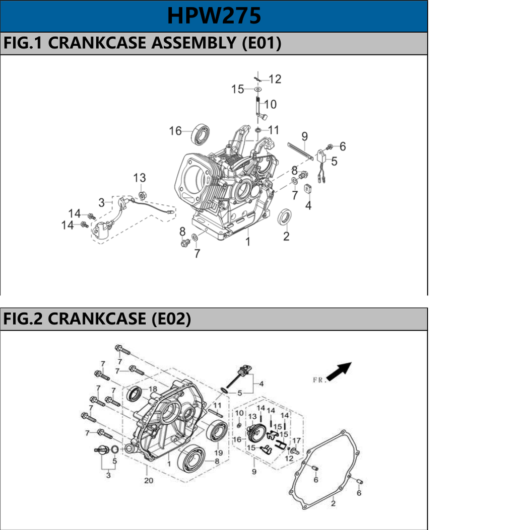 Hyundai HPW275 Crankcase Assembly and Crankcase IPL diagram