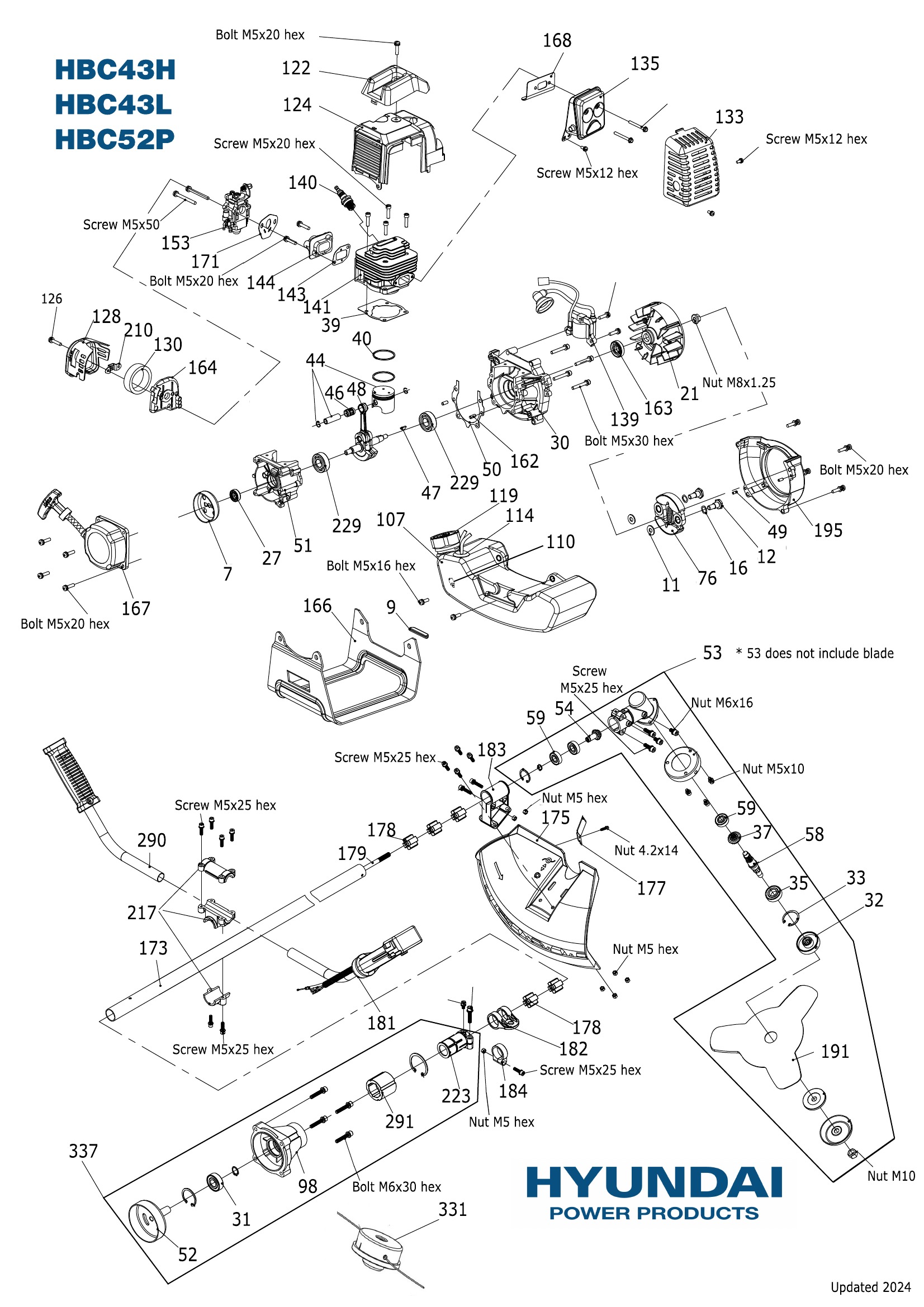 Hyundai HBC43H HBC43L HBC52P brushcutter illustrated parts diagram