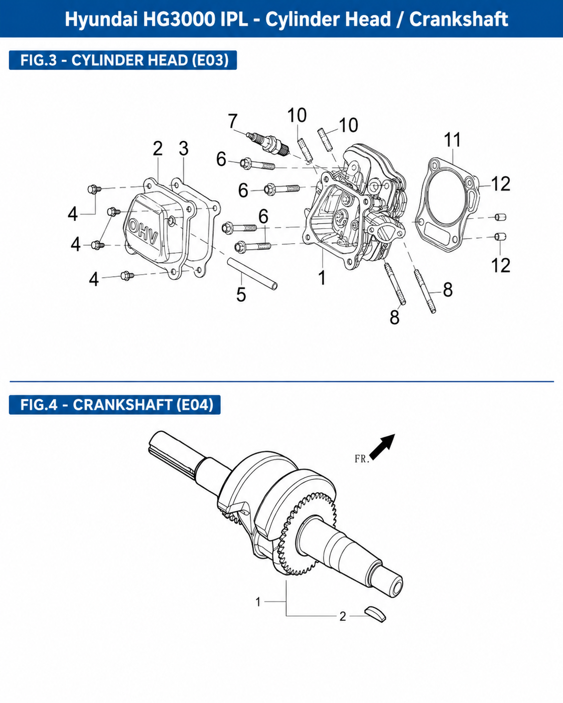Hyundai HG3000 IPL Cylinder Head / Crankshaft diagram