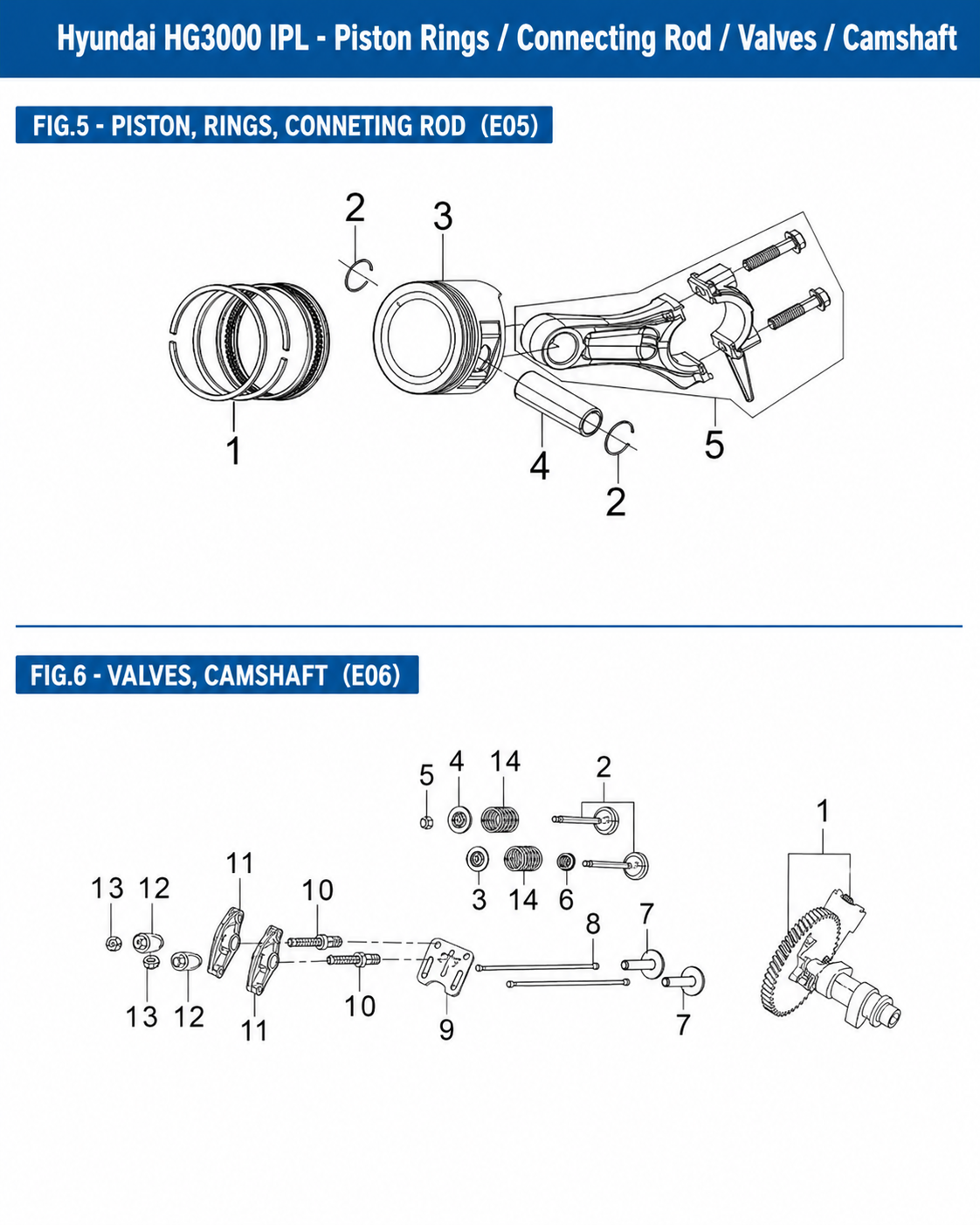 Hyundai HG3000 IPL Piston Rings / Connecting Rod / Valves / Camshaft diagram