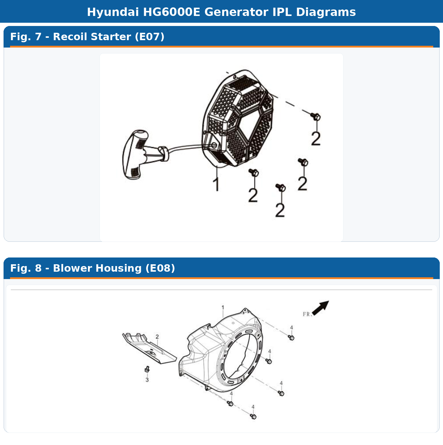 Hyundai HG6000E IPL Recoil Starter / Blower Housing