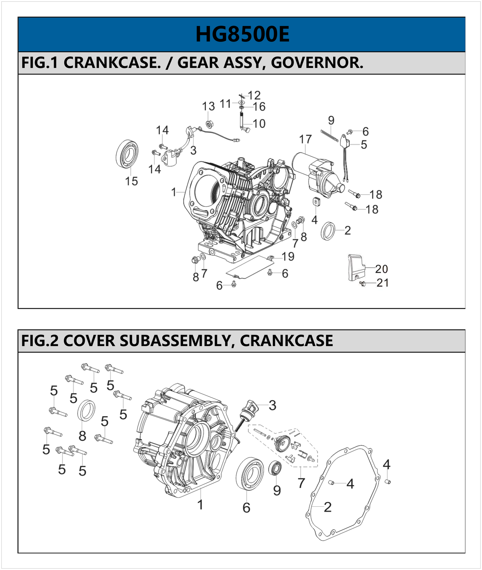Hyundai HG8500E Crankcase / Crankcase Cover IPL diagram