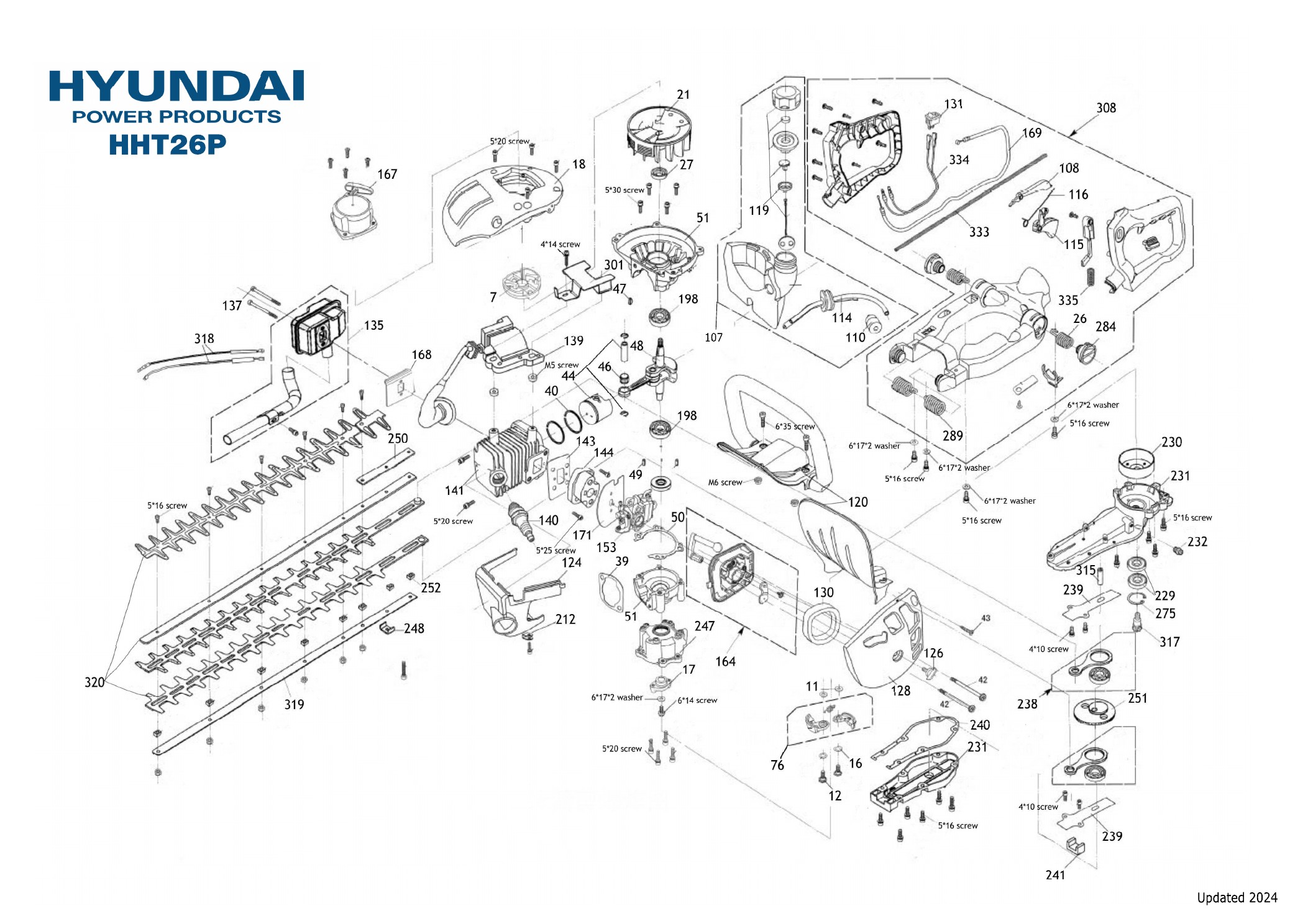 Hyundai HHT26P hedge trimmer illustrated parts diagram